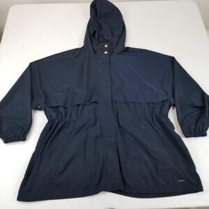 Athleta Jacket Womens L XL Drip Drop Navy Blue Hooded Rain Parka Windbreaker